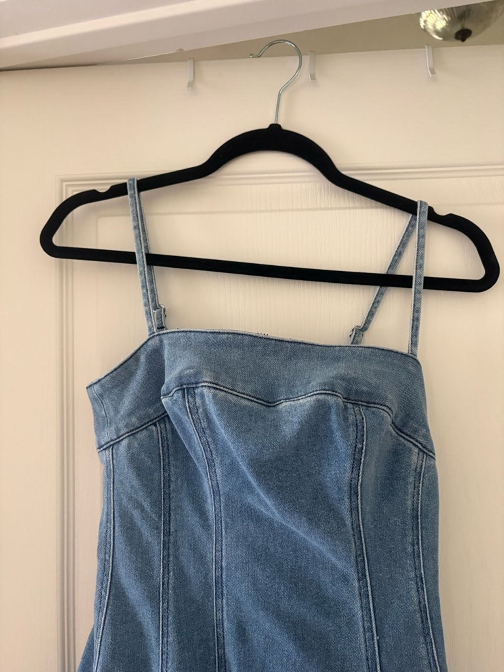 Express Light Blue Jean Dress with Spaghetti Straps - Picture 2 of 5